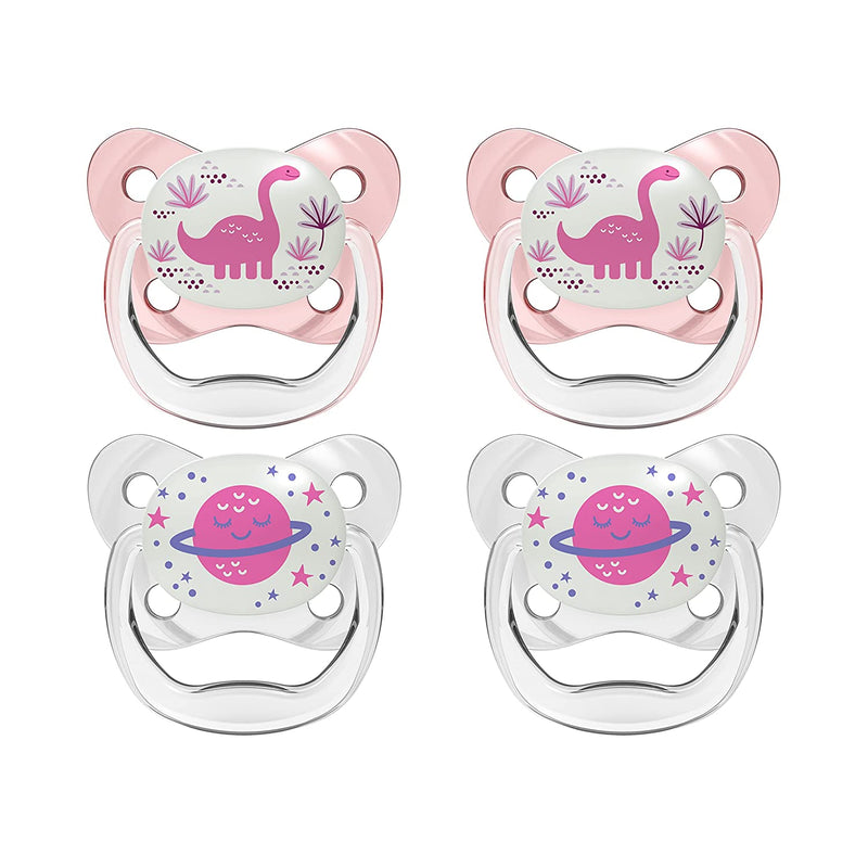 Dr. Brown's PreVent Orthodontic Baby Pacifier, Stage 2, 6-18m, 4 Pack, Glow in the Dark - Pink
