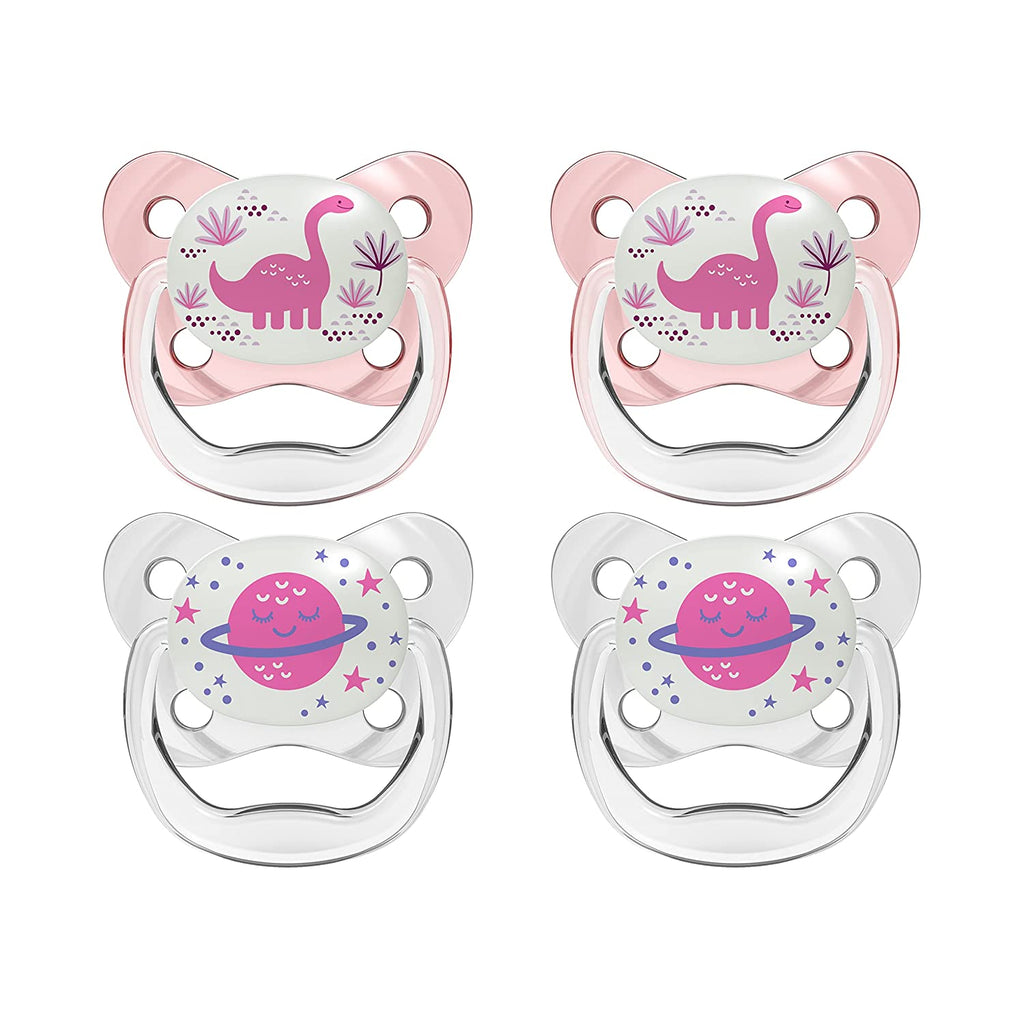 Dr. Brown's PreVent Orthodontic Baby Pacifier, Stage 2, 6-18m, 4-Pack, Glow in the Dark - Pink