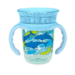 NUBY No-Spill Edge 360 2 Stage Drinking Cup with Removable Handles, Blue Whale
