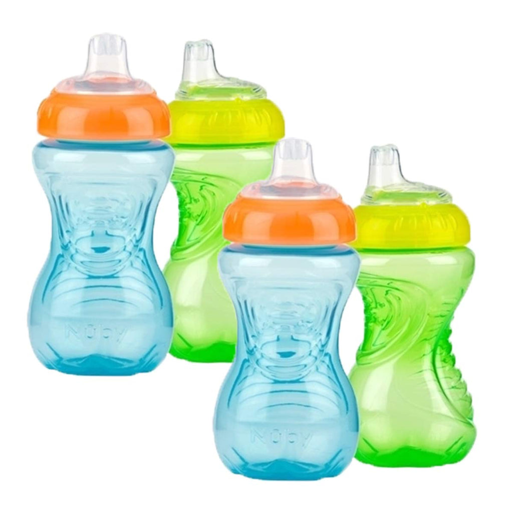Nuby 4 Piece No Spill Easy Grip Trainer Cup 10 oz, Color Varies