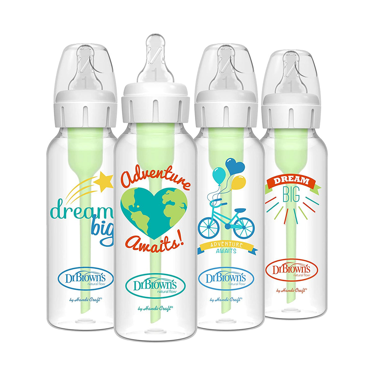Dr. Brown's Natural Flow Anti-Colic Options+ Narrow Baby Bottles 8 oz, 4 Pack, Dream Adventure