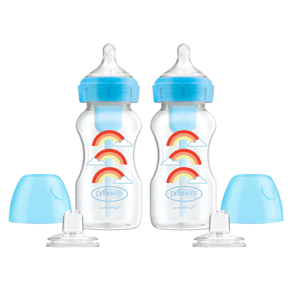 Dr. Brown’s Natural Flow Anti-Colic Options+ Wide-Neck Sippy Bottle Starter Kit, 9oz/270mL, 2pack, Blue