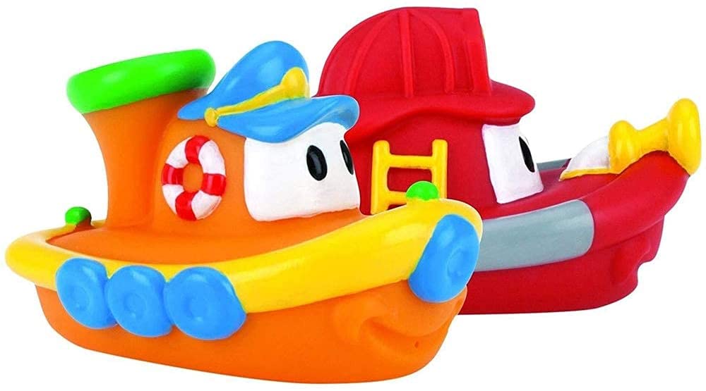 Nuby Tub Tug Boats Floating Bath Toy, 2 Pack, Red and Orange