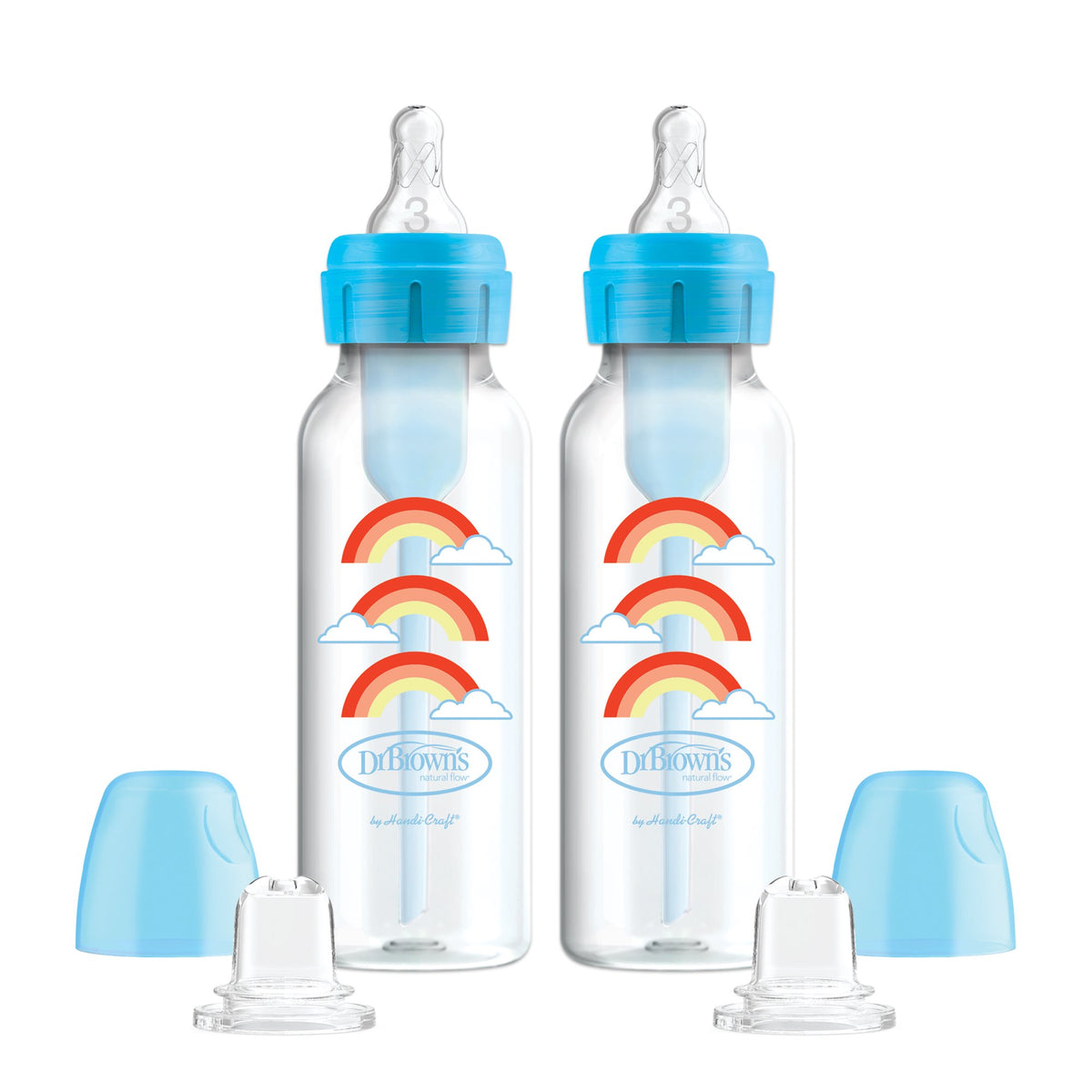 Dr. Brown’s Natural Flow Anti-Colic Options+ Narrow Sippy Bottle Starter Kit, 8oz/250mL, 2 pack, Blue