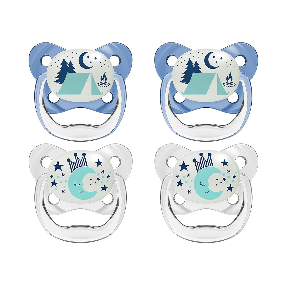 Dr. Brown's PreVent Orthodontic Baby Pacifier, Stage 2, 6-18m, 4 Pack, Glow in the Dark - Blue