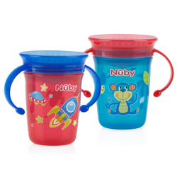 Nuby No Spill 2-Handle 360 Wonder Spoutless Trainer Sippy Cup - 2 Pack - Red Blue