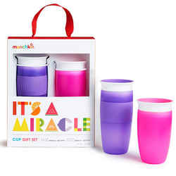Munchkin It's a Miracle! 360 Sippy Cup Gift Set, Includes 10oz & 14oz Miracle 360 Cup, Pink/Purple