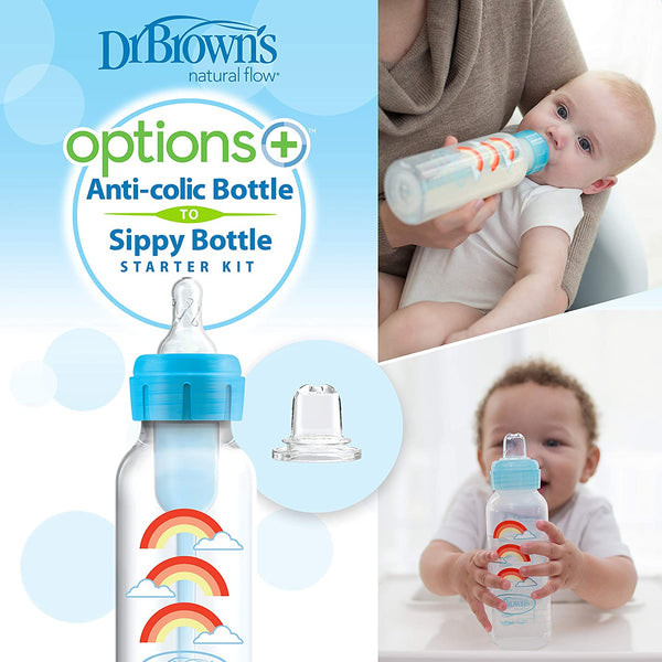 Dr. Brown’s Anti-Colic Options+ Narrow Baby Bottle to Sippy Bottle, 8oz, 3 pack