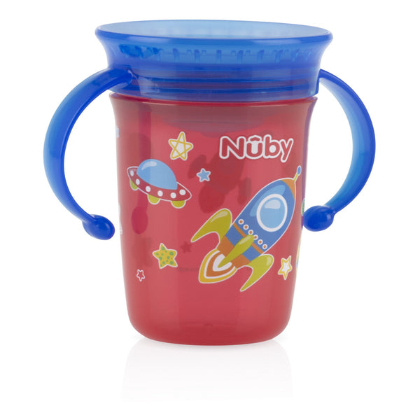 Nuby No Spill 2-Handle 360 Wonder Spoutless Trainer Sippy Cup - 2 Pack - Red Blue