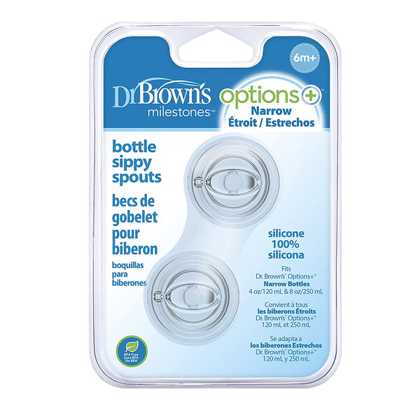 Dr. Brown's Milestones Options+ Sippy Spouts, 2-Pack Narrow, Soft 100% Silicone Baby Bottle Sippy Spout, 6m+