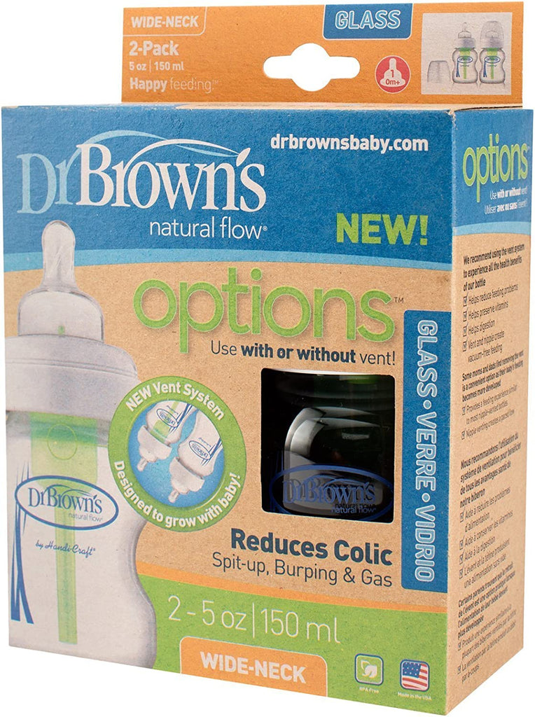 Dr. Brown's Options+ Wide Neck Glass bottles, 2 pack - 5oz