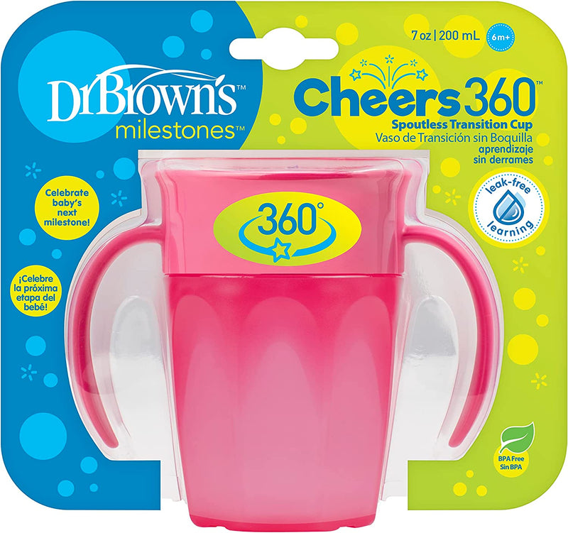 Dr. Brown's Cheers 360 Spoutless Training Cup, 6m+, 7oz, Pink