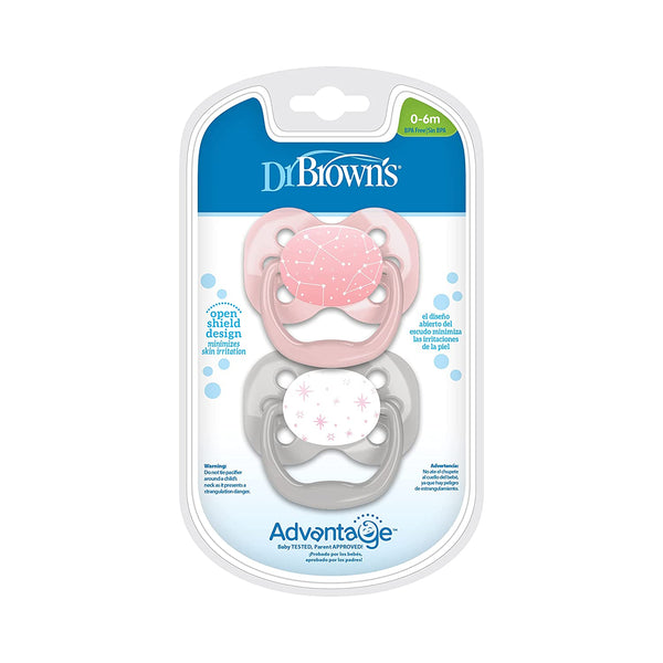 Dr. Brown's Advantage Symmetrical Pacifier with Air Flow - Pink - 2-Pack - 0-6m