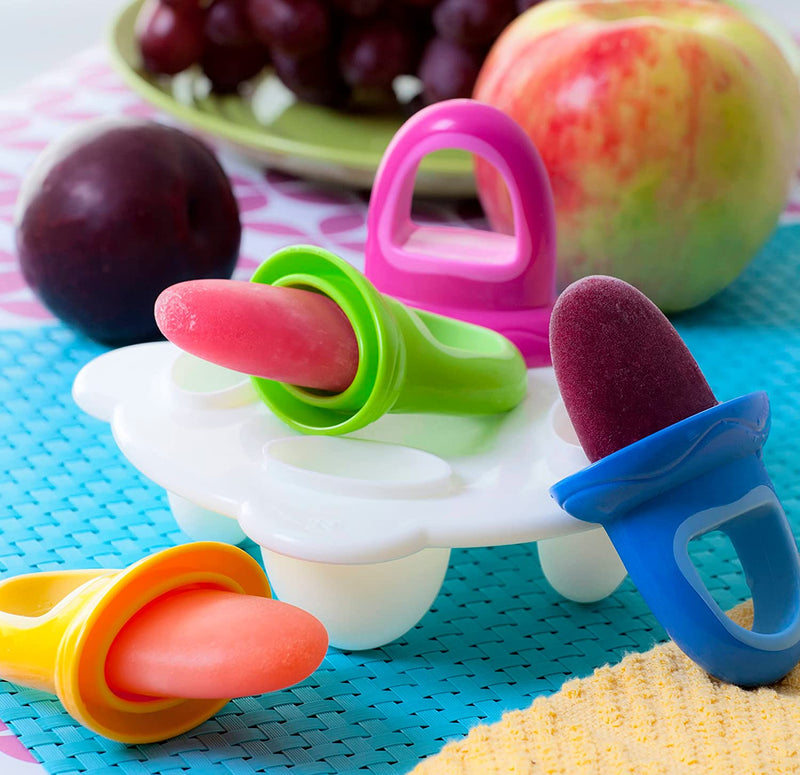 NUBY Garden Fresh Fruitsicle Molds with Trays for Ice Cream Popsicles & EZ Squee-Z Self-Feeding Silicone Baby Food Dispenser