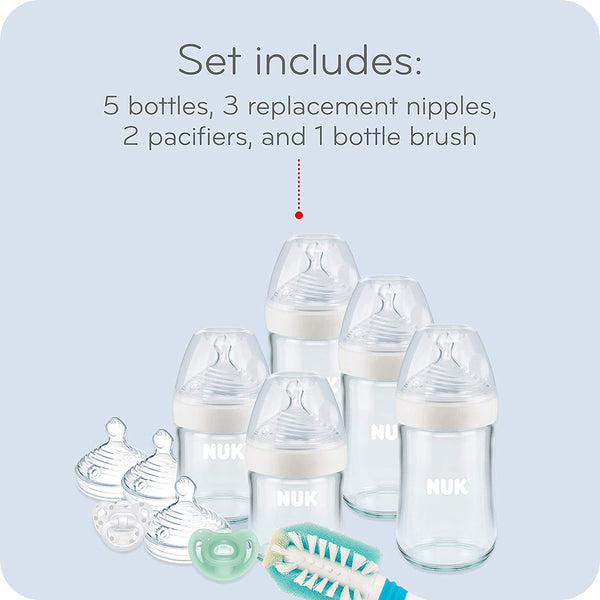 NUK Simply Natural Glass Baby Bottles and Pacifier Newborn Gift Set, 11 Piece Set