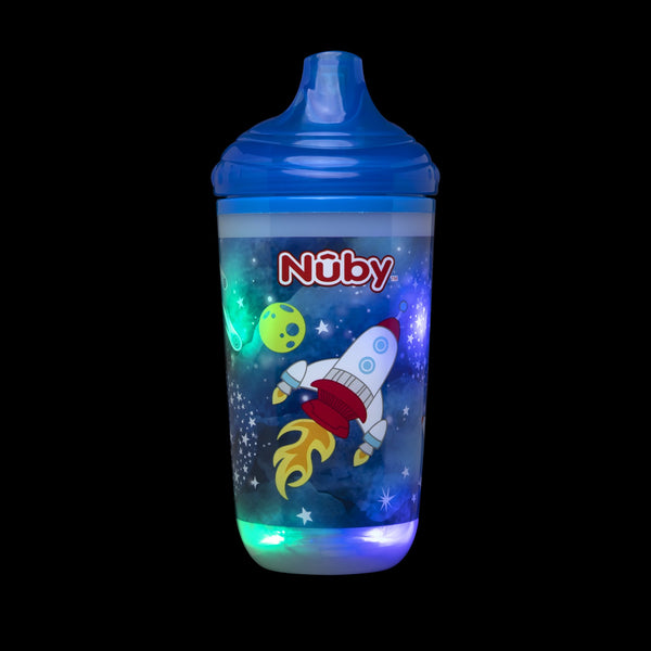 NUBY 2Pk 10oz No-Spill Insulated Light Up Easy Sip Cup, Blue, Rocket