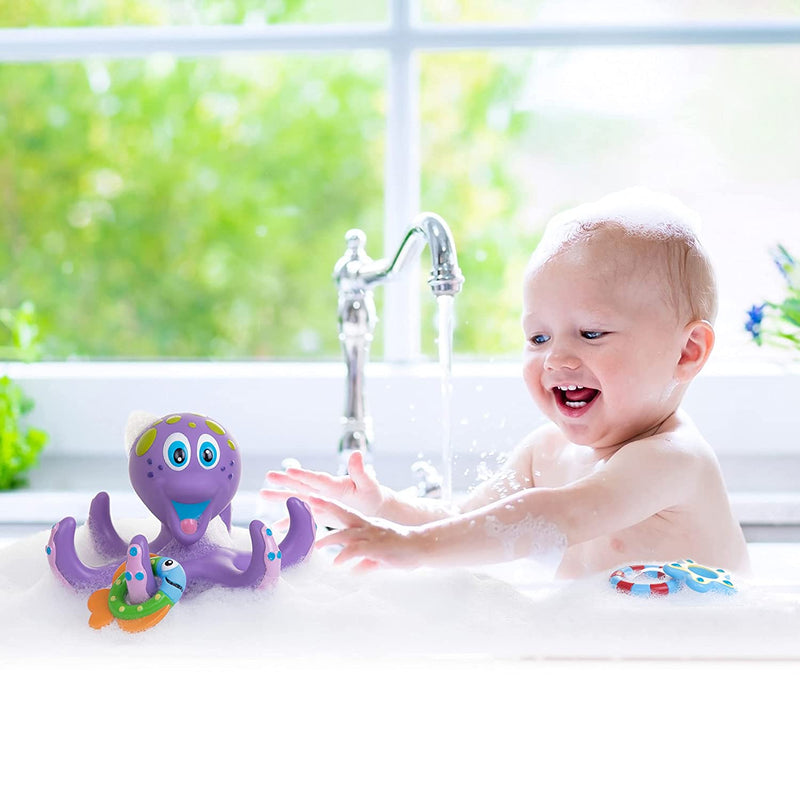 NUBY Floating Purple Octopus with 3 Hoopla Rings Interactive Bath Toy