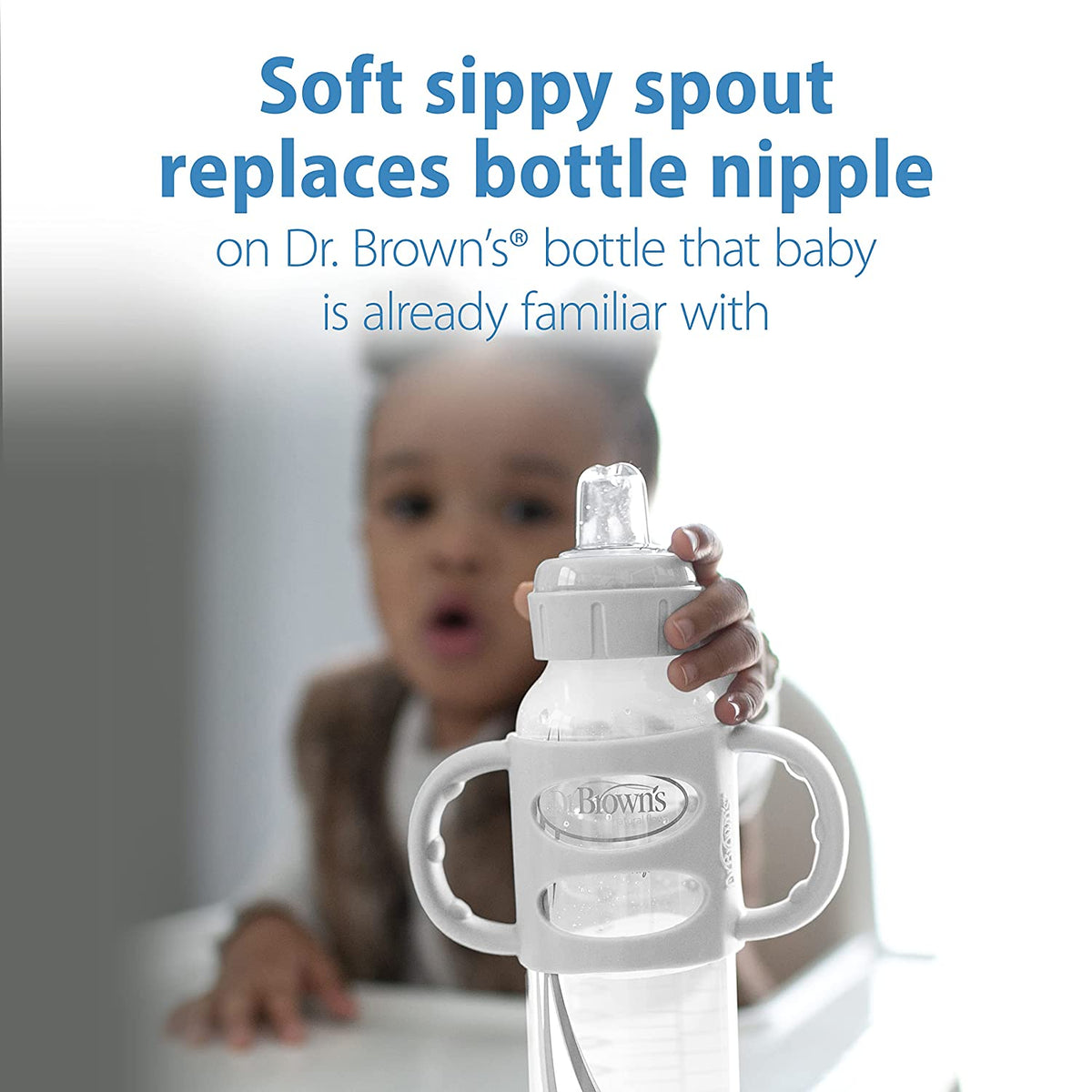 Dr. Brown's Milestones Narrow Sippy Bottle with 100% Silicone Handles, Easy-Grip Bottle with Soft Sippy Spout