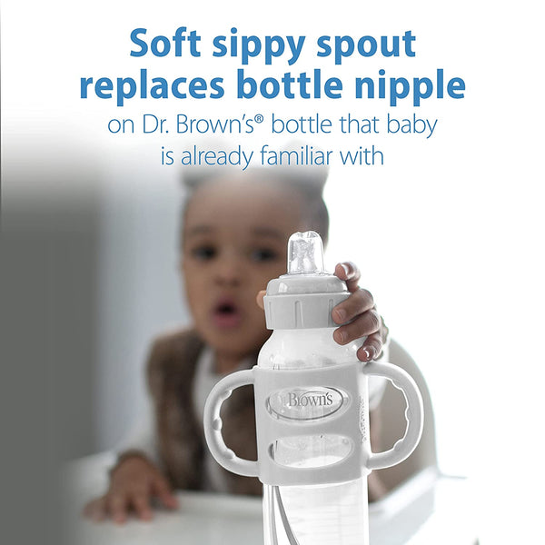 Dr. Brown’s Milestones Narrow Sippy Bottle with 100% Silicone Handles, Easy-Grip Bottle with Soft Sippy Spout, 8oz/250mL, BPA Free, Gray, 6m+