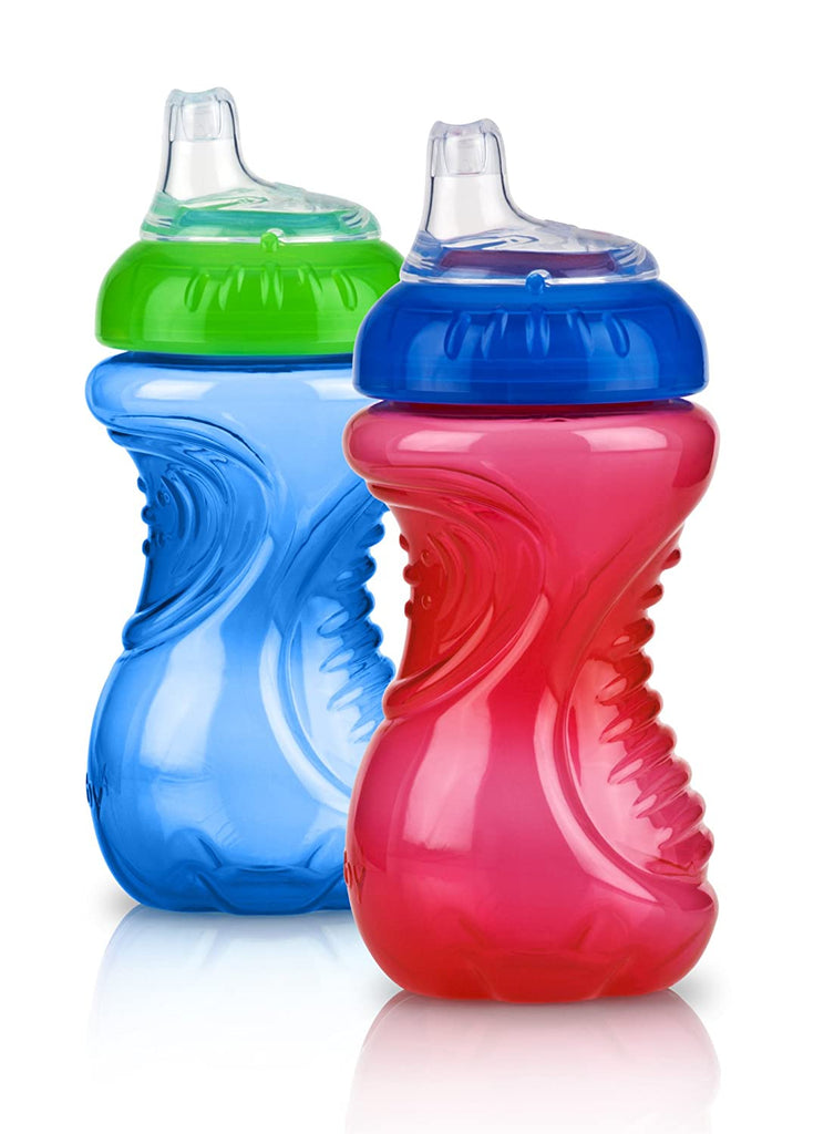 Nuby 2-Pack No-Spill Flip-It Cups, 10 Ounce, Blue/Green