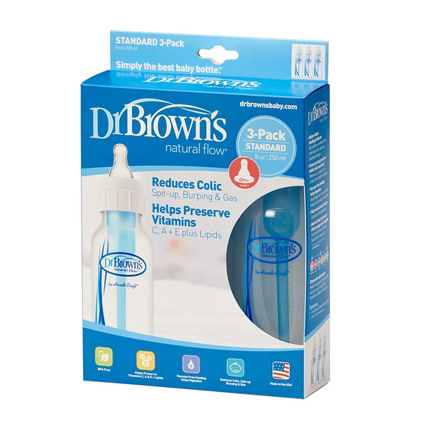 Dr. Brown's BPA Natural Flow Standard Neck Anti-Colic Baby Bottle, 8 oz - 3-Pack