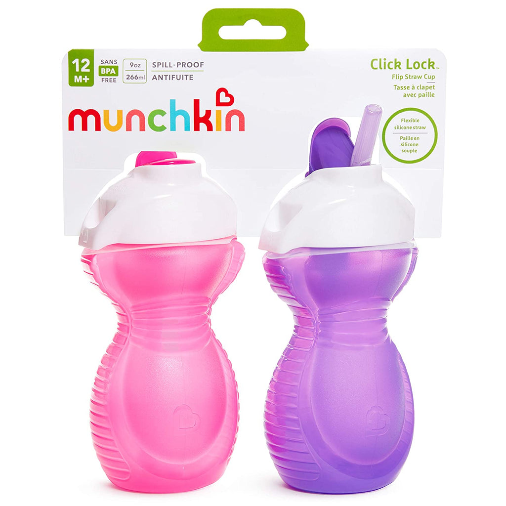 Munchkin Click Lock 2 Count Flip Straw Cup, 9 ounce