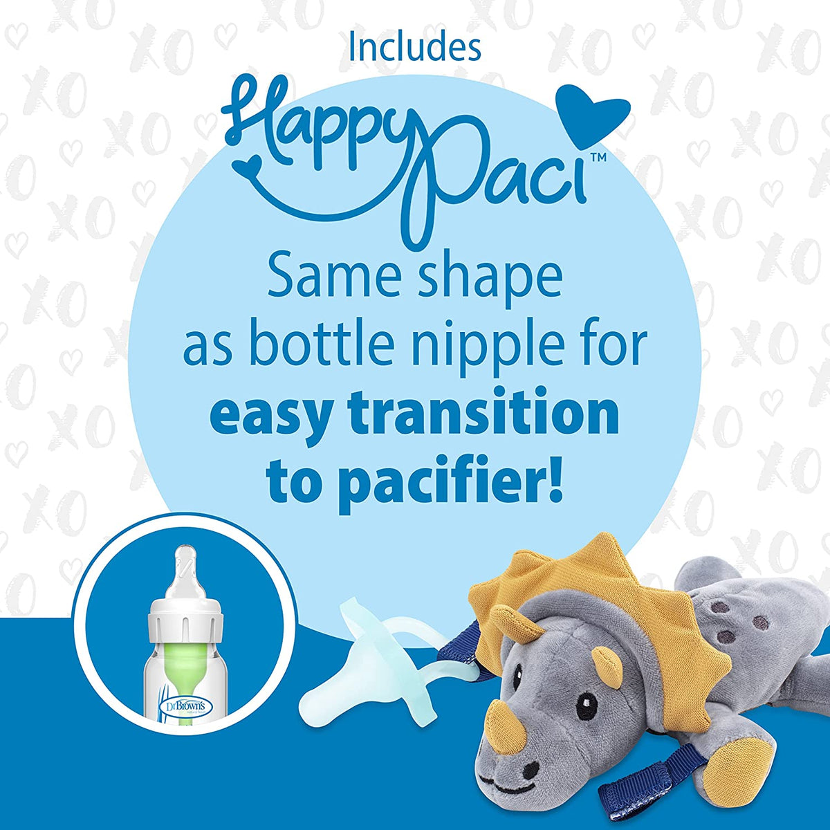 Dr. Brown's Baby Lovey Pacifier Holder & Teether Clip, Soft Plush Stuffed Animal Triceratops Pacifier Tether with Teal