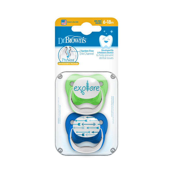 Dr. Brown's PreVent baby pacifier, 6-12M, 2 Pack, Blue/Green