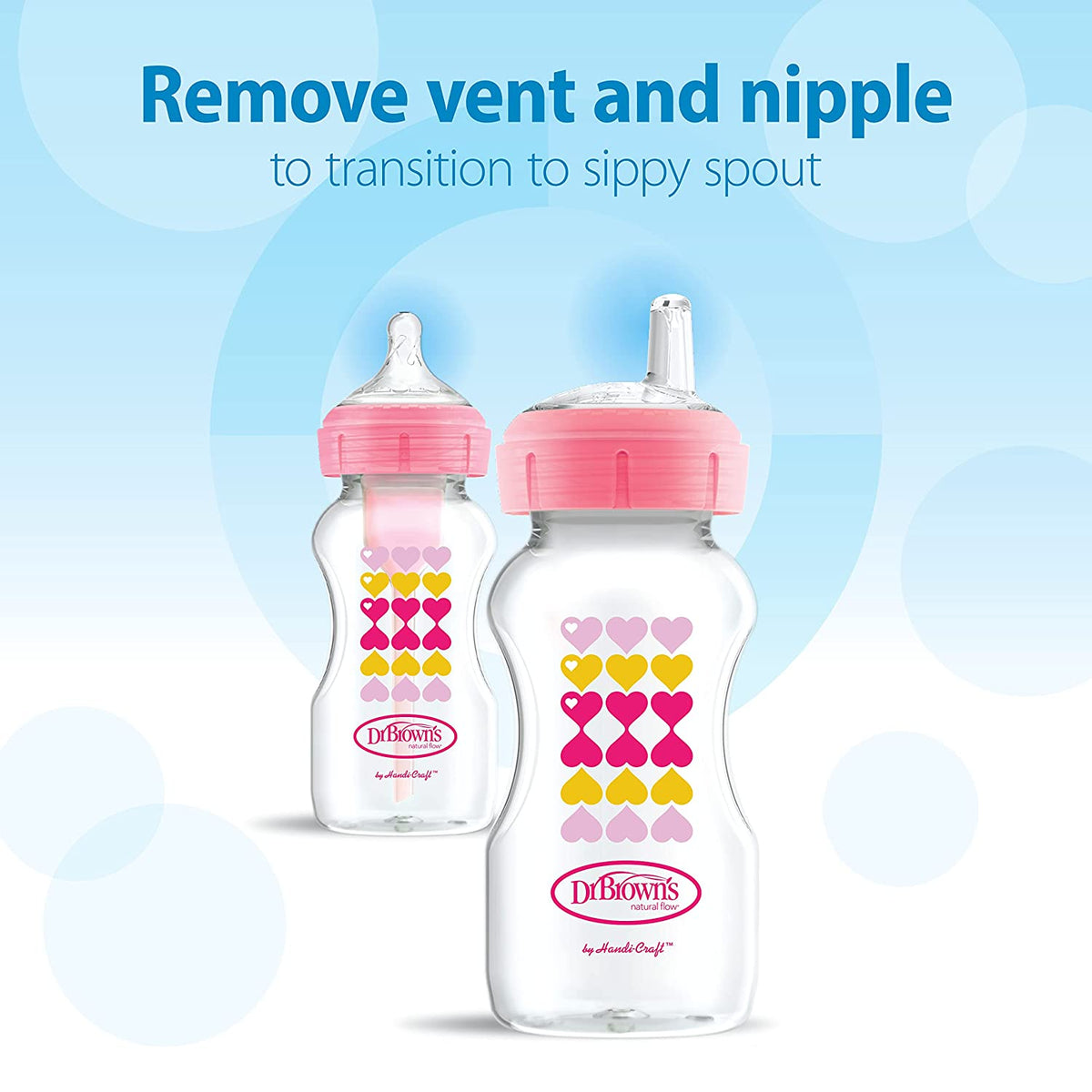 Dr. Brown's Natural Flow Anti-Colic Options+ Wide-Neck Sippy Bottle Starter Kit, 9oz/270mL, 3pack, Green Blue Pink
