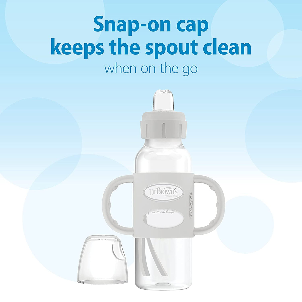 Dr. Brown's Milestones Narrow Sippy Bottle with 100% Silicone Handles, Easy-Grip Bottle with Soft Sippy Spout