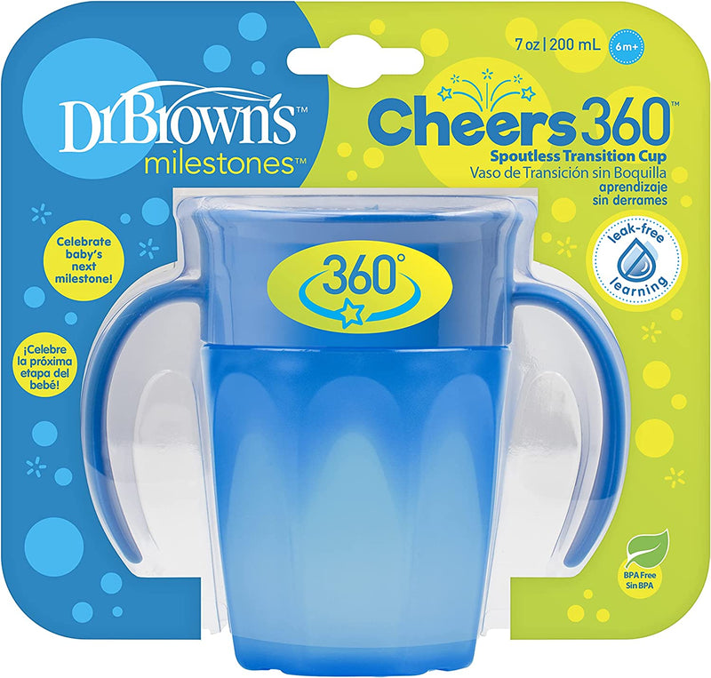 Dr. Brown's Cheers 360 Spoutless Training Cup, 6m+, 7oz, Blue