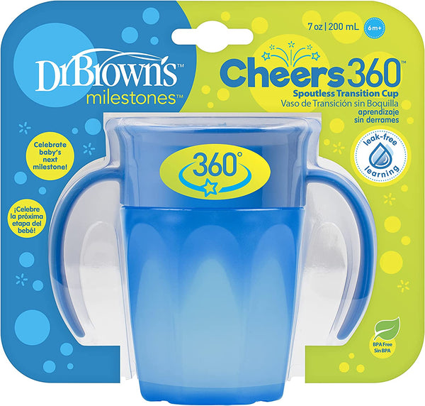 Dr. Brown's Cheers 360 Spoutless Training Cup, 6m+, 7 Ounce, Blue