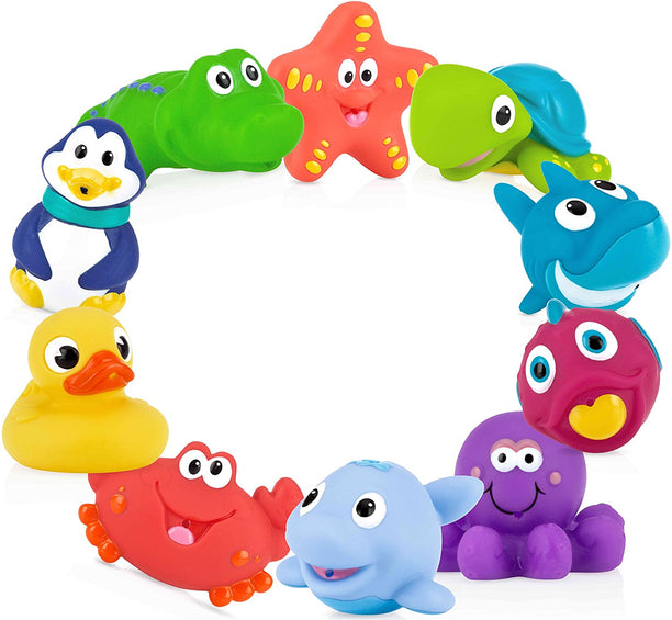 NUBY 10 Pack Little Squirts Fun Bath Toys, Assorted Characters