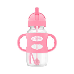 Dr. Brown’s Milestones Wide-Neck Sippy Straw Bottle with Silicone Handles, 9oz, Pink, 1 Pack, 6m+