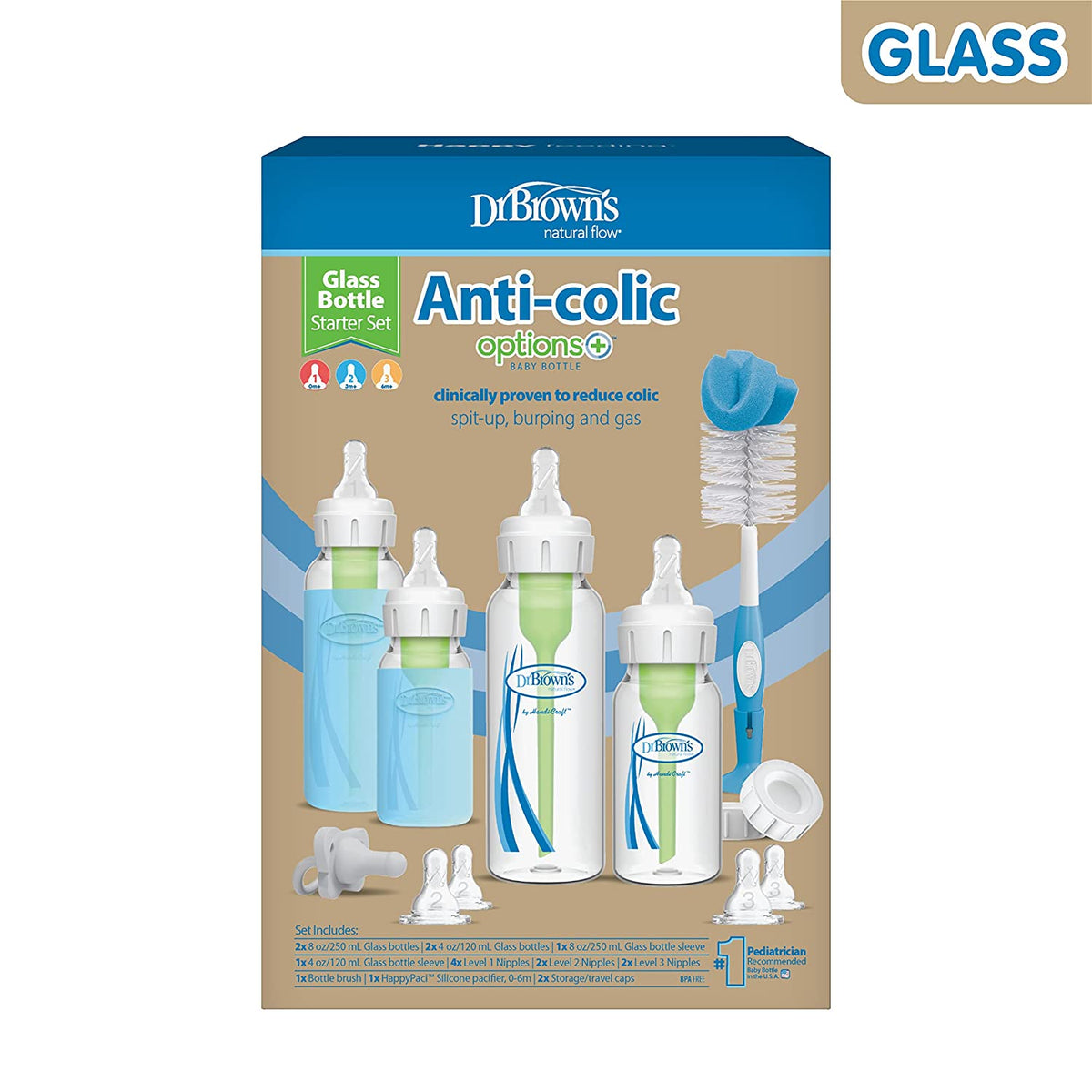 Dr. Brown's Natural Flow Anti-Colic Options+ Narrow Glass Baby Bottle Starter Set