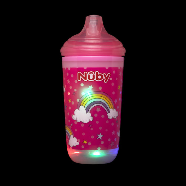 NUBY 2Pk 10oz No-Spill Insulated Light Up Easy Sip Cup, Pink, Rainbow