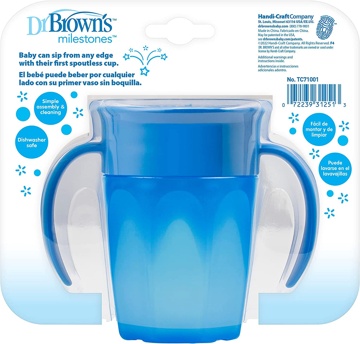 Dr. Brown's Cheers 360 Spoutless Training Cup, 6m+, 7 Ounce, Blue