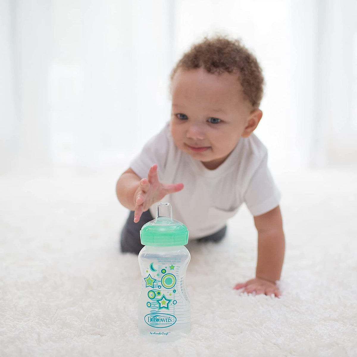 Dr. Brown's Natural Flow Anti-Colic Options+ Wide-Neck Sippy Bottle Starter Kit, 9oz/270mL, 3pack, Green Blue Pink