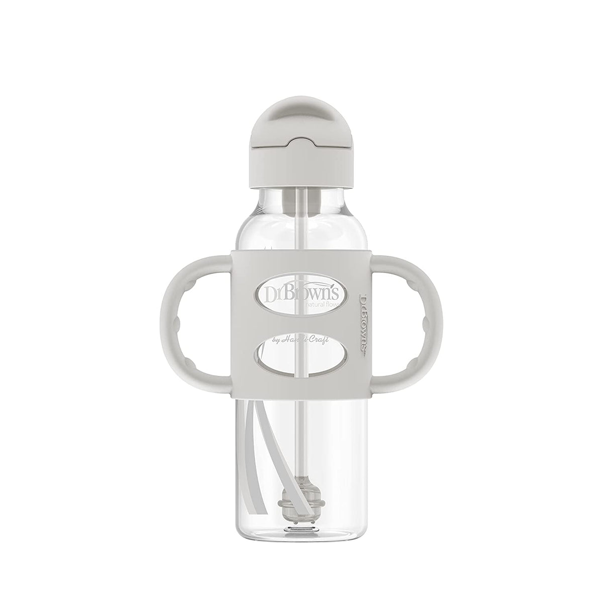 Dr. Brown's Milestones Narrow Sippy Straw Bottle with 100% Silicone Handles, 8oz/250mL, Gray & Blue, 2 Pack, 6m+