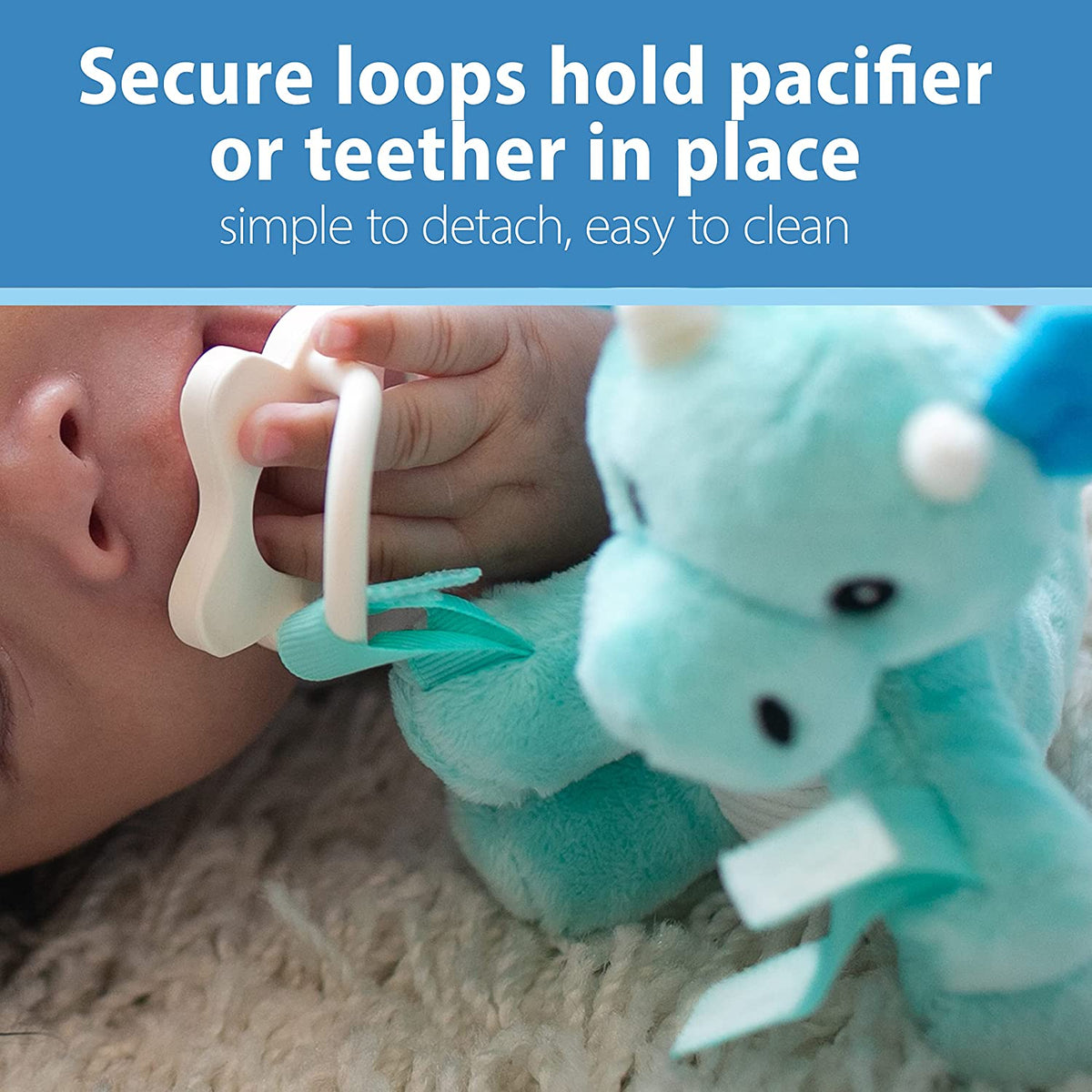Dr. Brown's Baby Lovey Pacifier Holder & Teether Clip, Soft Plush Stuffed Animal Giraffe Pacifier Tether with Blue