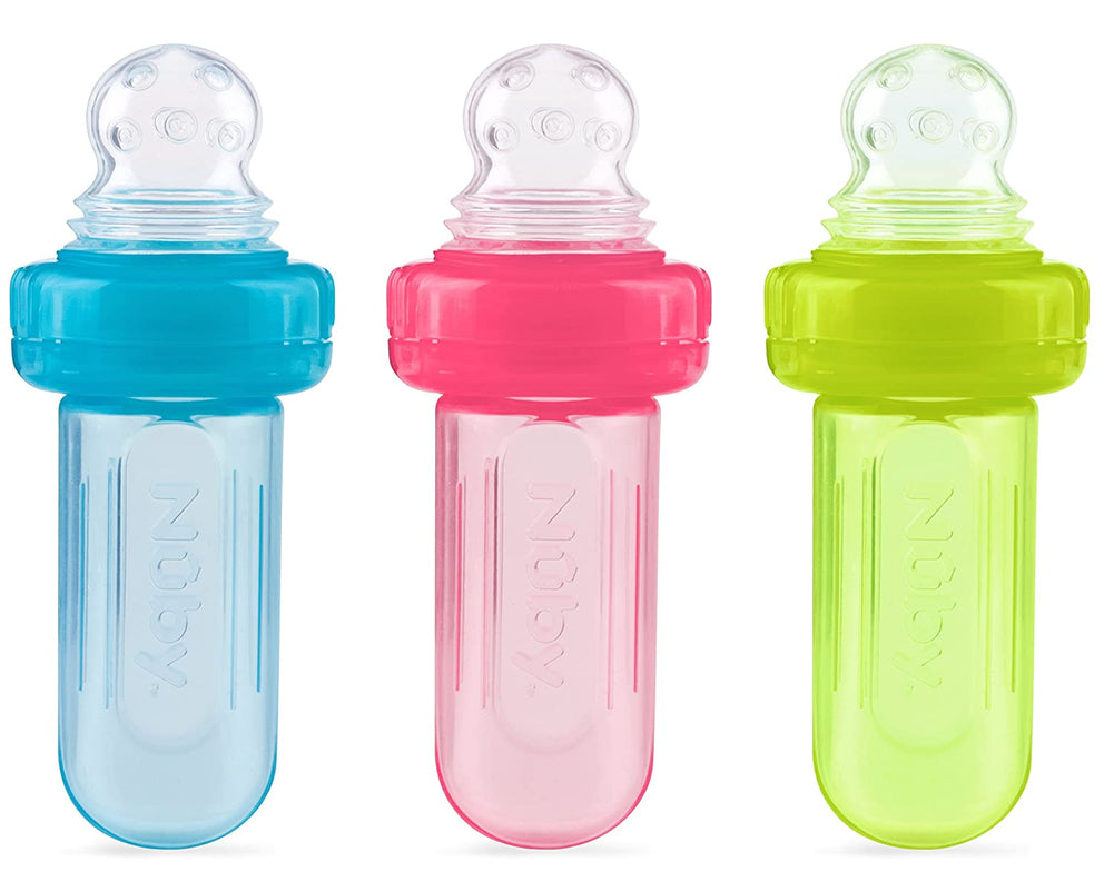NUBY Garden Fresh Fruitsicle Molds with Trays for Ice Cream Popsicles & EZ Squee-Z Self-Feeding Silicone Baby Food Dispenser
