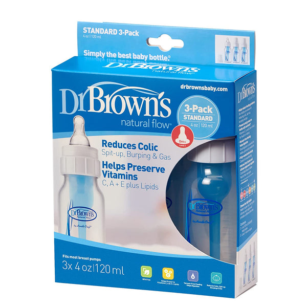 Dr. Brown's BPA Free Polypropylene Natural Flow Standard Neck Bottle, 4 oz - 3-Pack
