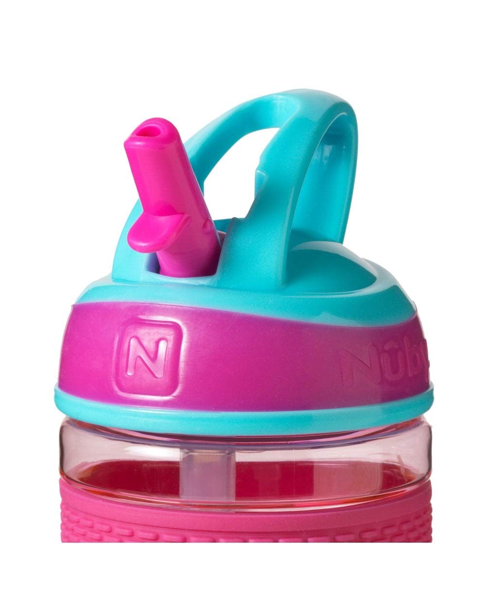 Nuby Thirsty Kids Flip-it On the Go Water Bottle with Bite Resistant Hard Straw Cup, Pink Donuts, 12 Ounce