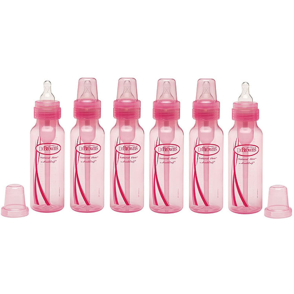 Dr. Brown's Girls' 6 Pack 8 oz. Bottles - Pink -Natural Flow