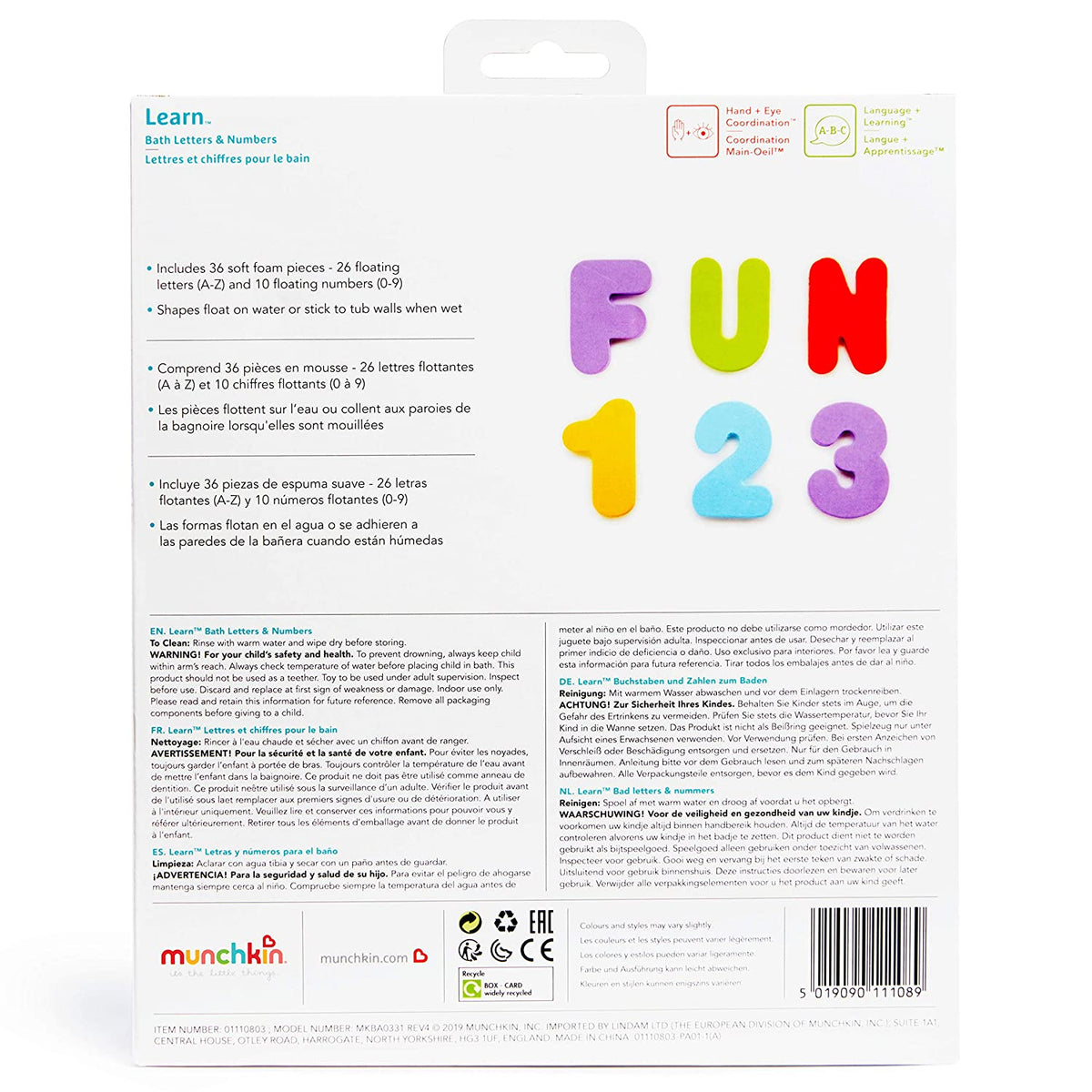 Munchkin 36 Bath Letters and Numbers Toddler Bath Toy
