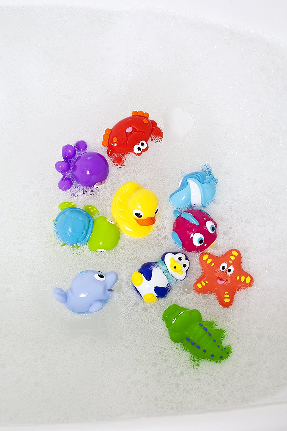 Nuby 10 Count Little Squirts Fun Bath Toys, Assorted Characters