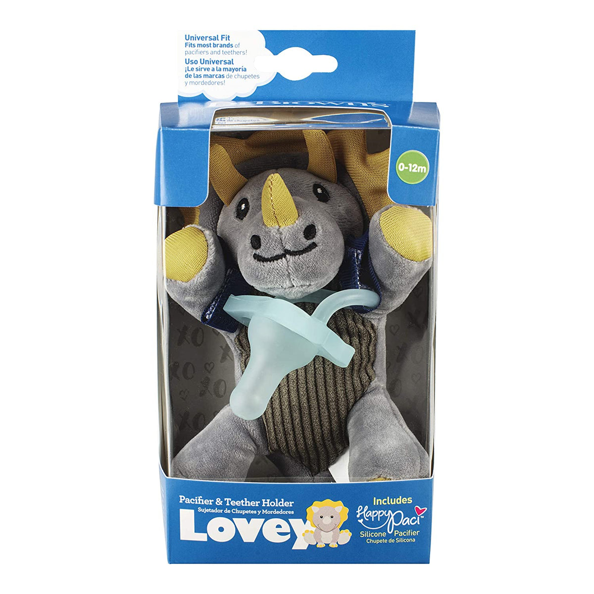 Dr. Brown's Baby Lovey Pacifier Holder & Teether Clip, Soft Plush Stuffed Animal Triceratops Pacifier Tether with Teal