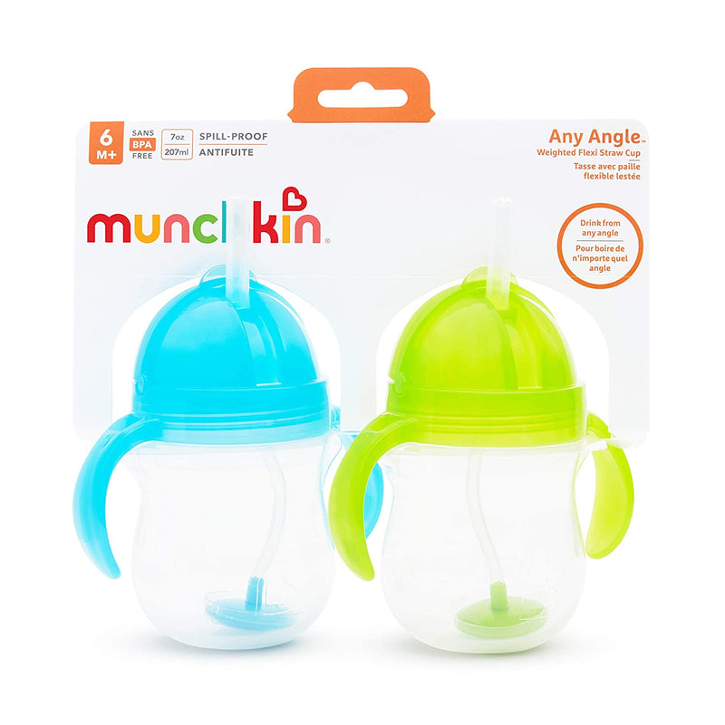 Munchkin Click Lock Weighted Straw Cup, 7oz, Blue/Green, Pack of 2