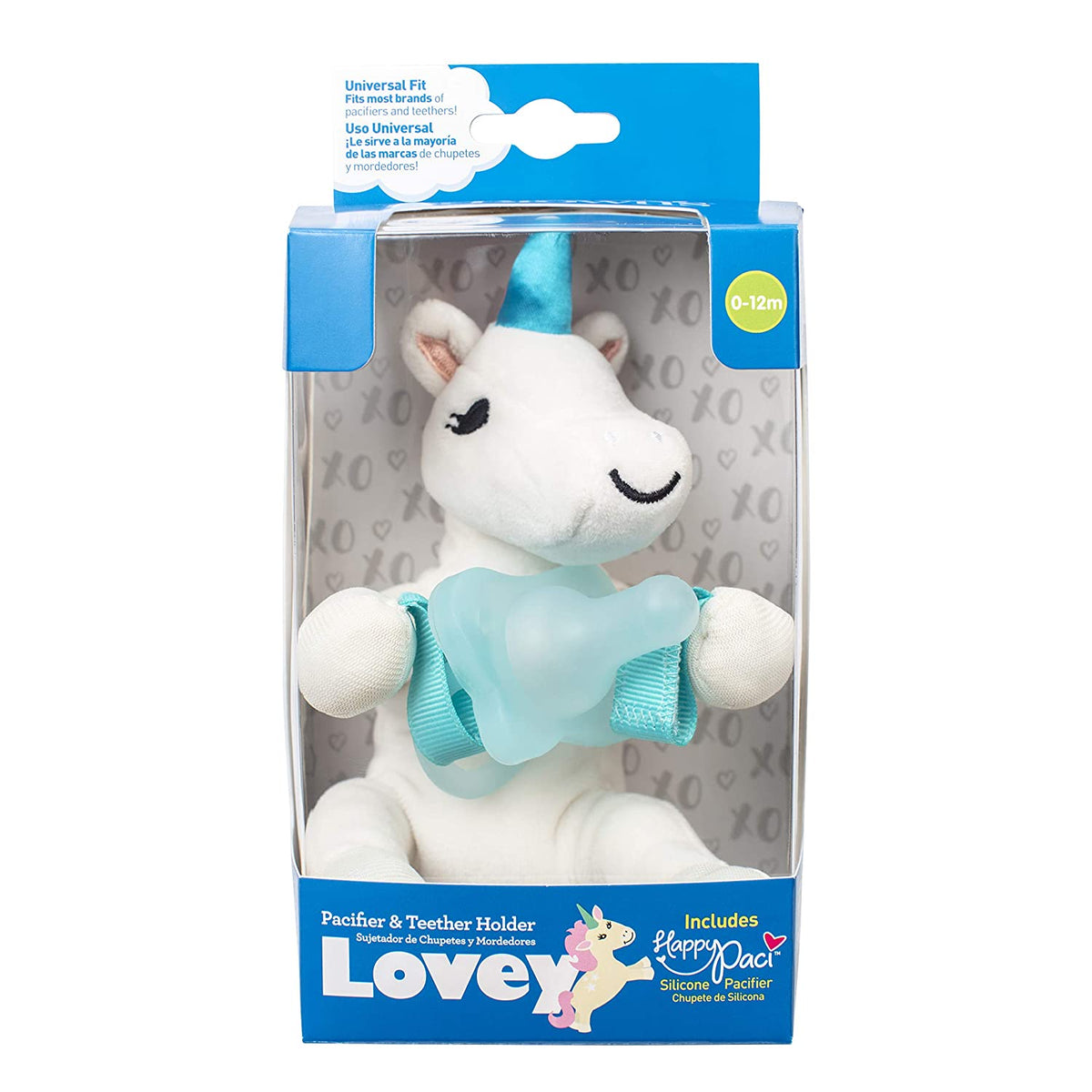 Dr. Brown's Baby Lovey Pacifier Holder & Teether Clip, Soft Plush Stuffed Animal Unicorn Pacifier Tether with Teal