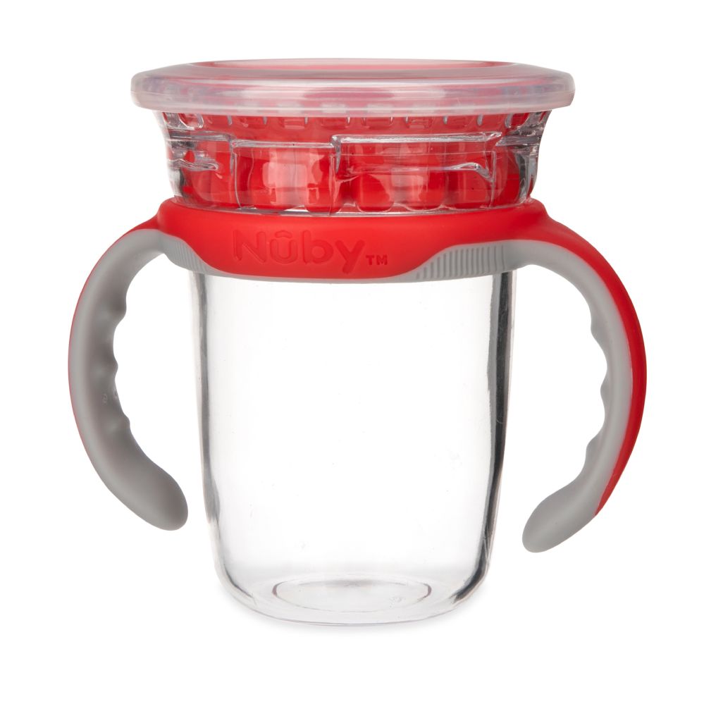 NUBY No-Spill Edge 360 2 Stage Drinking Cup with Removable Handles, Red